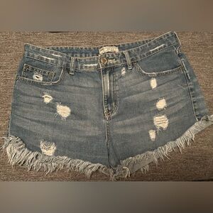 Free People Distressed Jean Shorts - Light Blue